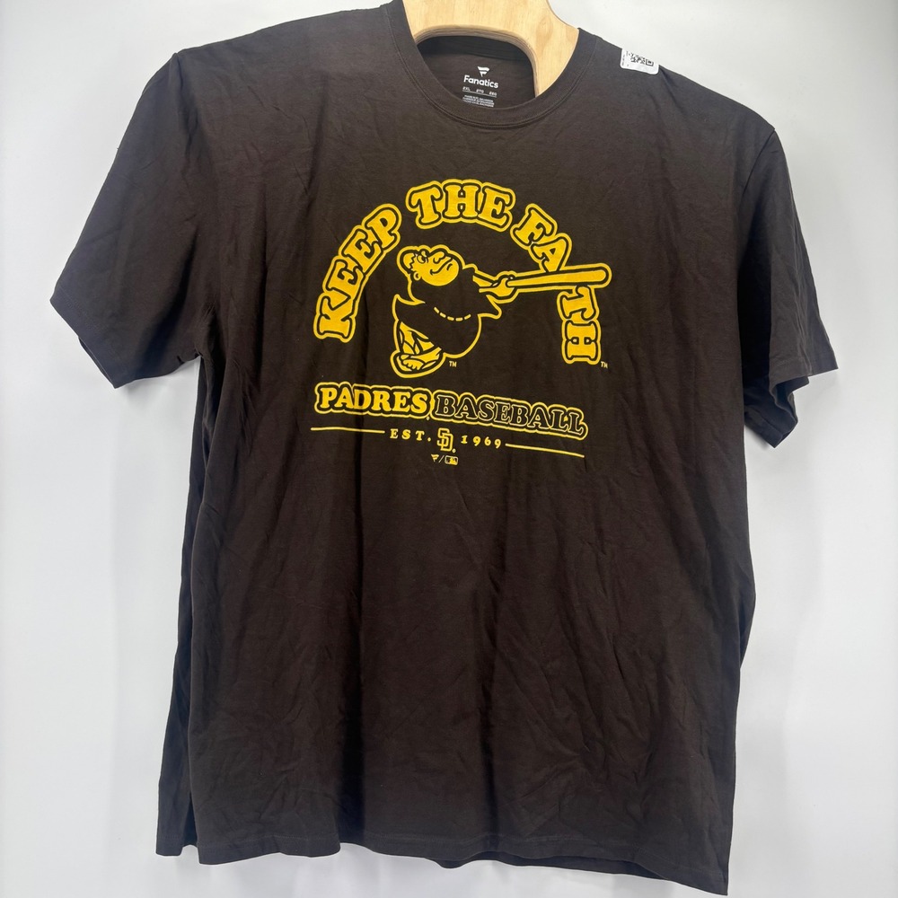 Fanatics San Diego Padres T-Shirt Mens 2XL Brown Keep The Faith Swinging Friar